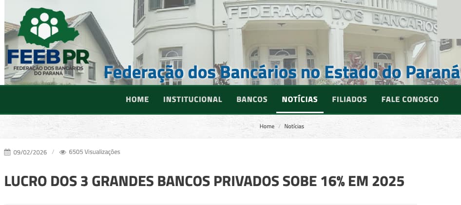 Lucro dos 3 grandes bancos privados sobe 16% em 2025