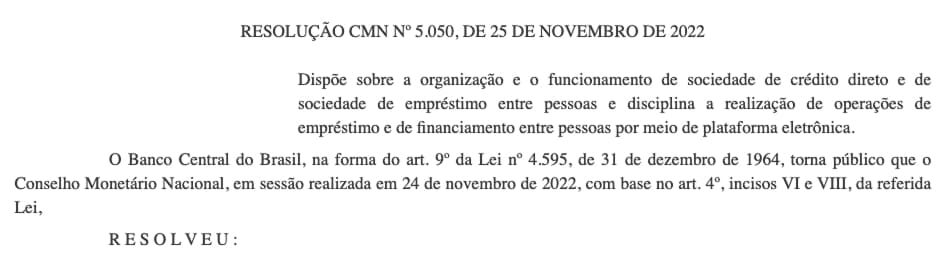 Resolução CMN nº 5.050 — cabeçalho e Art. 1º